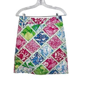 LILLY PULITZER Hollywood‎ Squares Preppy Pink Bamboo Lined Skirt size 2